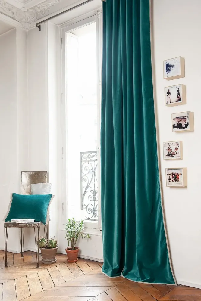 Curtains and window coverings - MEDICIS CANARD cotton velvet blackout curtain 130x280cm - EN FIL D'INDIENNE...