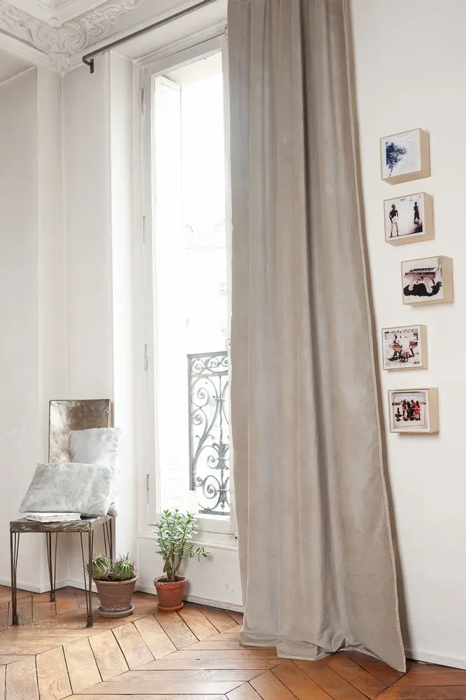 Rideaux et voilages - MEDICIS rideau occultant en velours de coton130x280cm BEIGE - EN FIL D'INDIENNE...