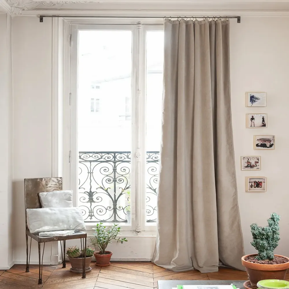 Rideaux et voilages - MEDICIS rideau occultant en velours de coton130x280cm BEIGE - EN FIL D'INDIENNE...