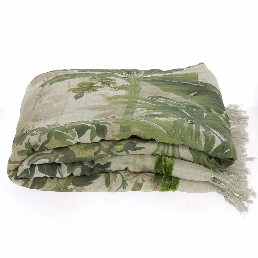 Throw blankets - COCHIN Ananbo printed linen throw 90x250 cm - BEIGE - EN FIL D'INDIENNE...