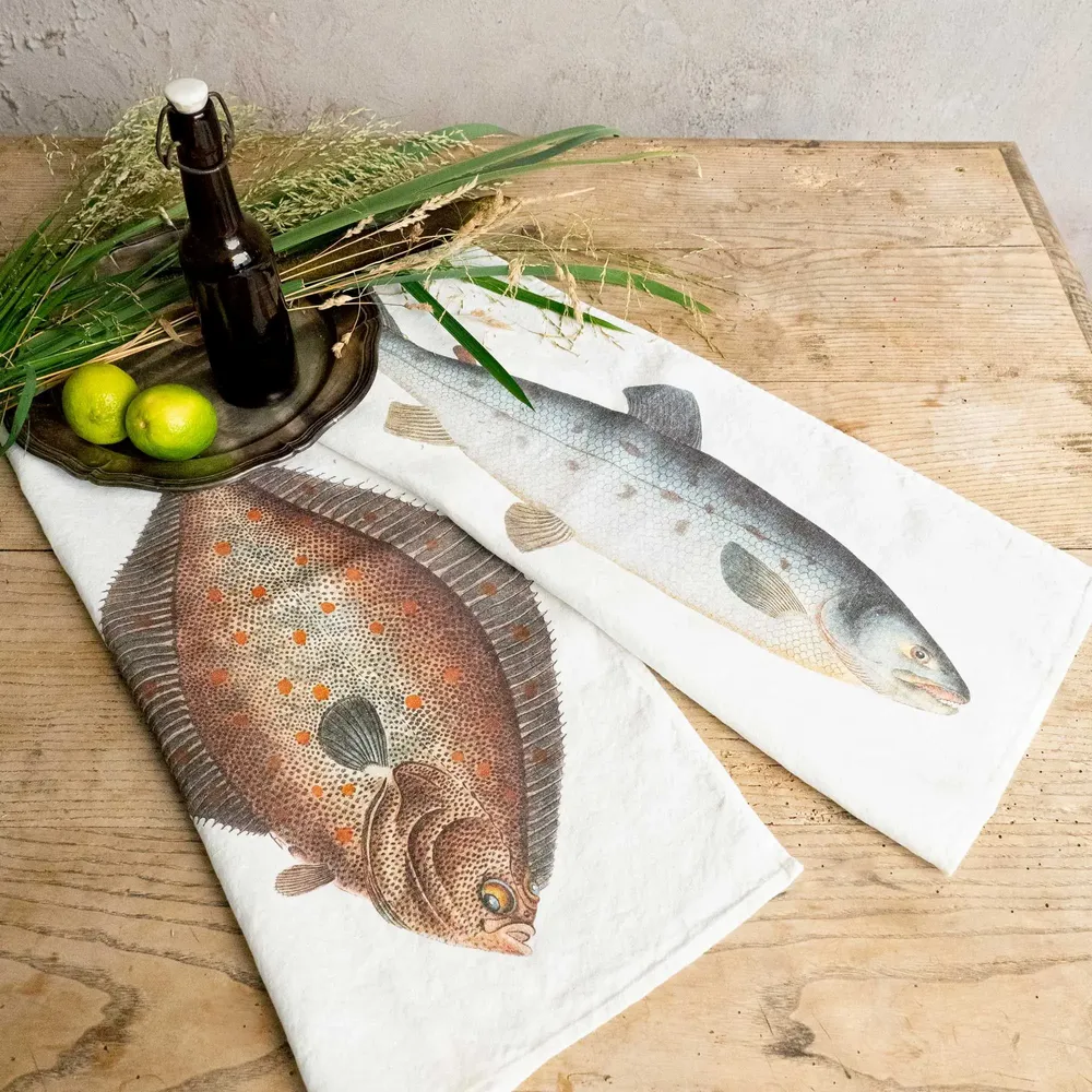 Épicerie fine - SALMON & TURBOT  ǀ  Torchons en 100% lin lavé - LINOROOM 100% LINEN TEXTILES