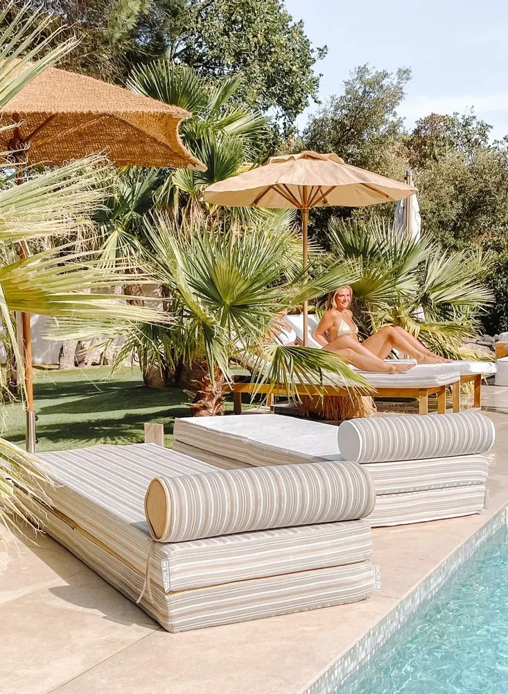 Transats - Matelas extérieur réversible recto rayé & verso blanc - MX HOME