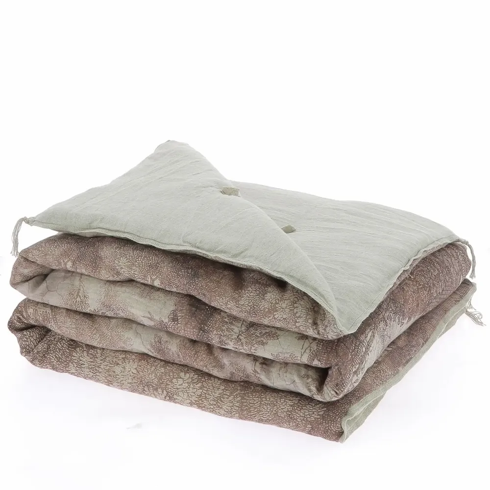 Linge de lit - CAMPAGNE Bout de lit en lin imprimé Ananbo 90x20 cm VIOLET - EN FIL D'INDIENNE...