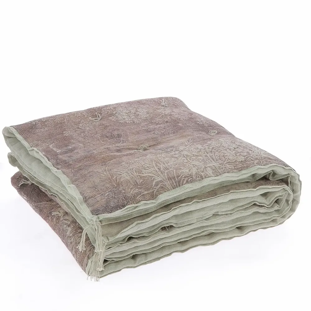 Linge de lit - CAMPAGNE Bout de lit en lin imprimé Ananbo 90x20 cm VIOLET - EN FIL D'INDIENNE...