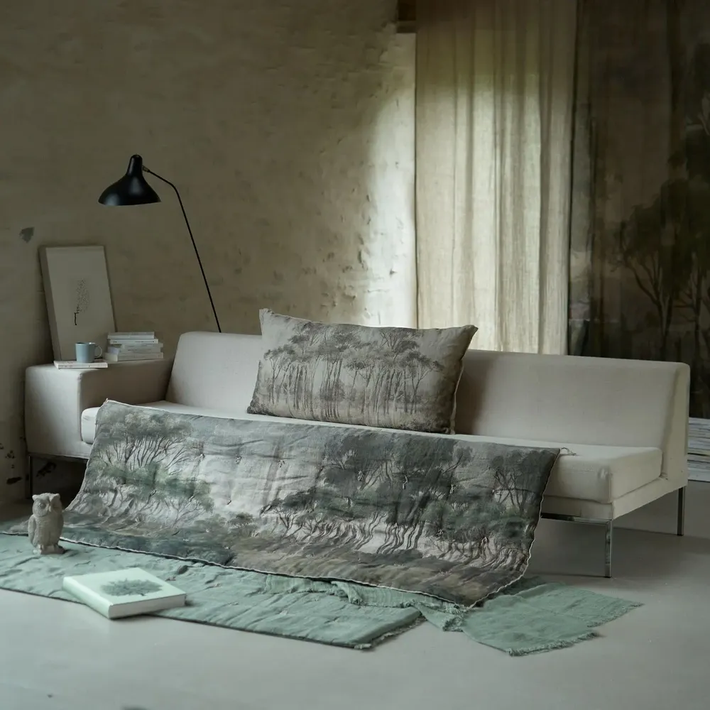 Throw blankets - MANOSQUE Bed Runner 90x200 cm printed Ananbô CELADON - EN FIL D'INDIENNE...