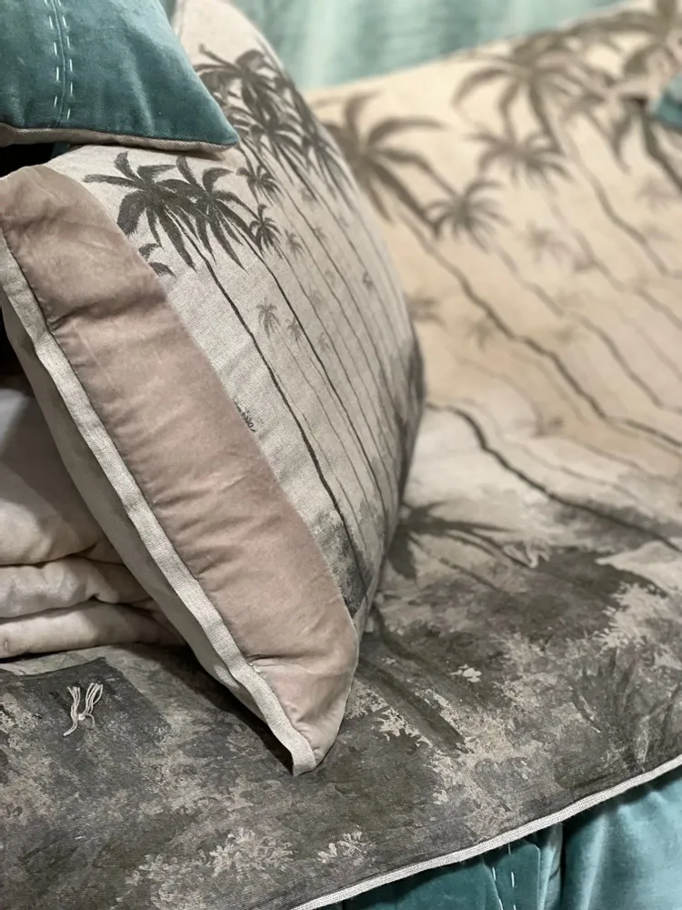 Fabric cushions - BADALPUR Ananbo monochrome printed linen cushion cover 40x55 cm Beige - EN FIL D'INDIENNE...