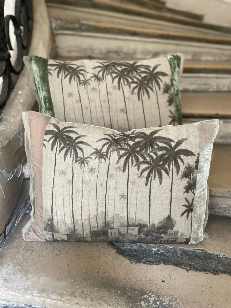 Fabric cushions - BADALPUR Ananbo monochrome printed linen cushion cover 40x55 cm Beige - EN FIL D'INDIENNE...