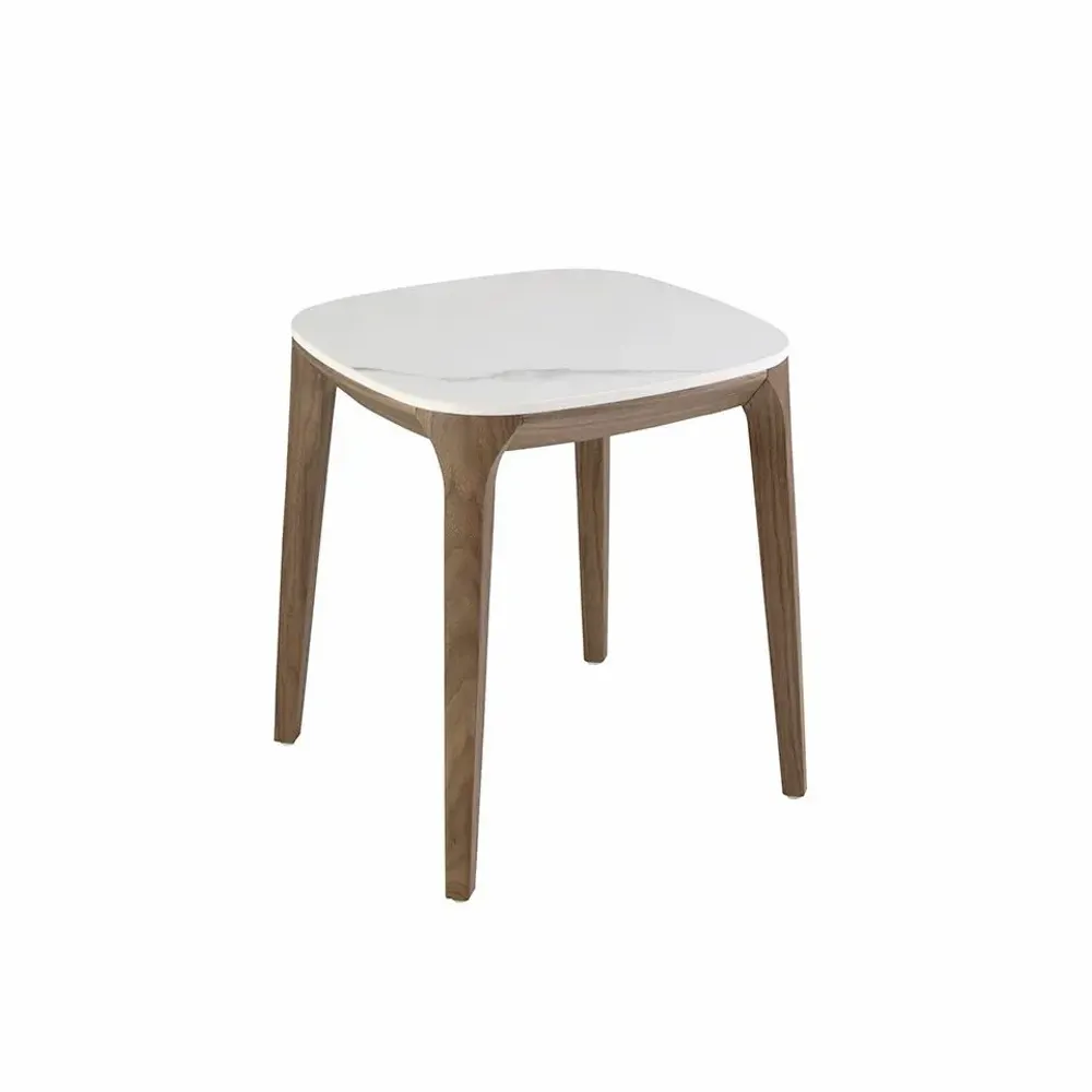 Tables basses - Table d'angle carrée en marbre porcelaine et noyer - ANGEL CERDÁ