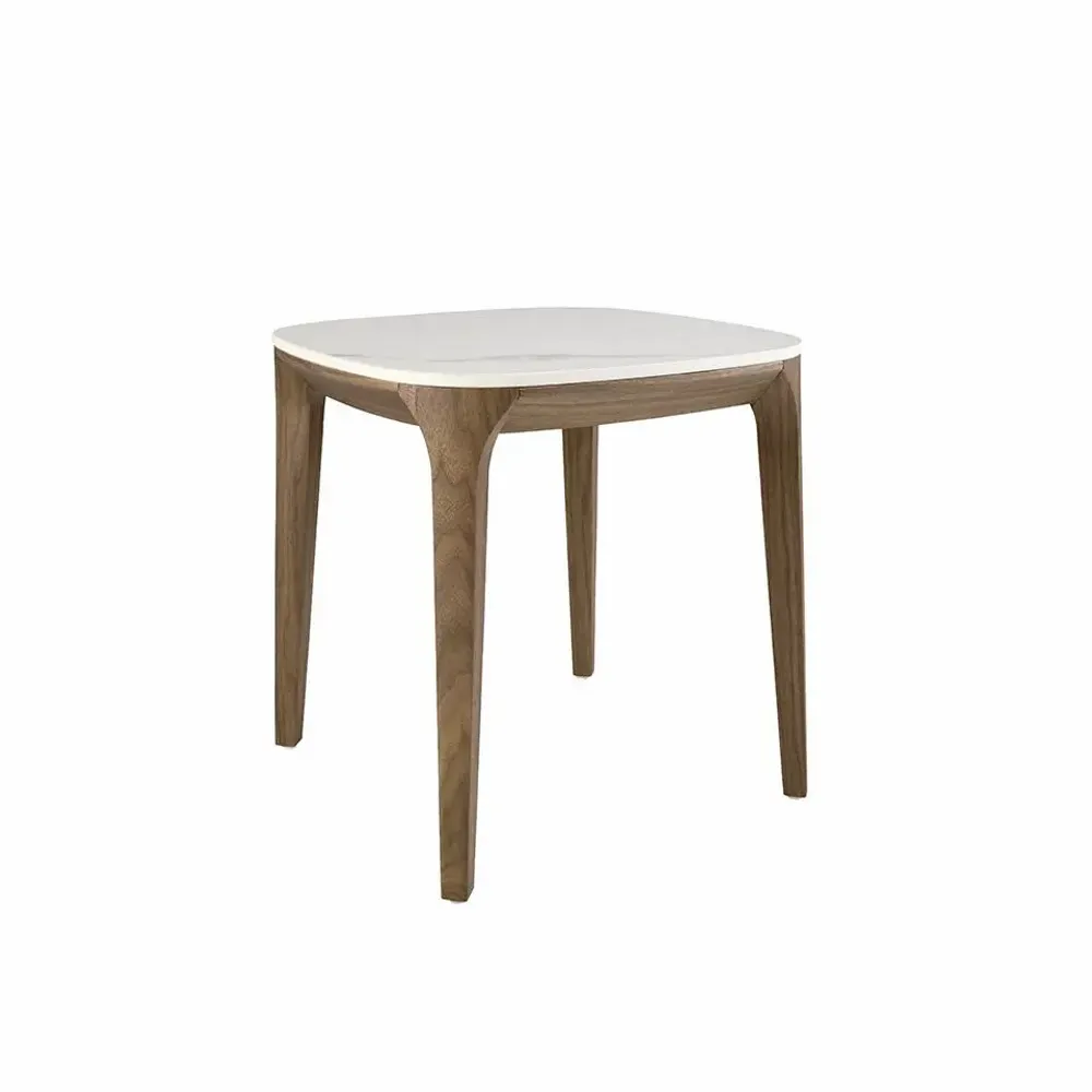 Tables basses - Table d'angle carrée en marbre porcelaine et noyer - ANGEL CERDÁ