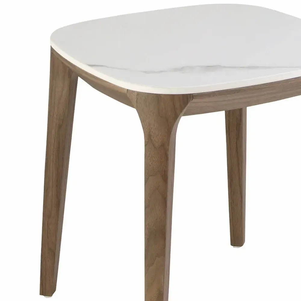 Tables basses - Table d'angle carrée en marbre porcelaine et noyer - ANGEL CERDÁ