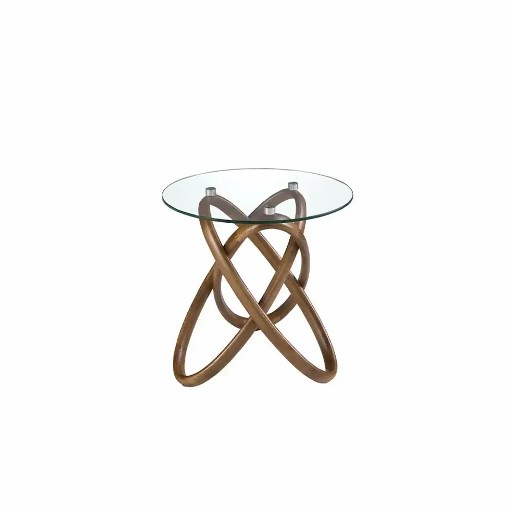 Autres tables  - Table d'angle ronde en verre trempé et noyer - ANGEL CERDÁ