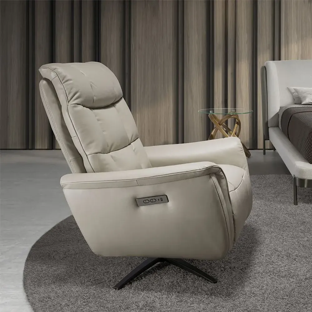 Fauteuils - Fauteuil pivotant en cuir gris - ANGEL CERDÁ