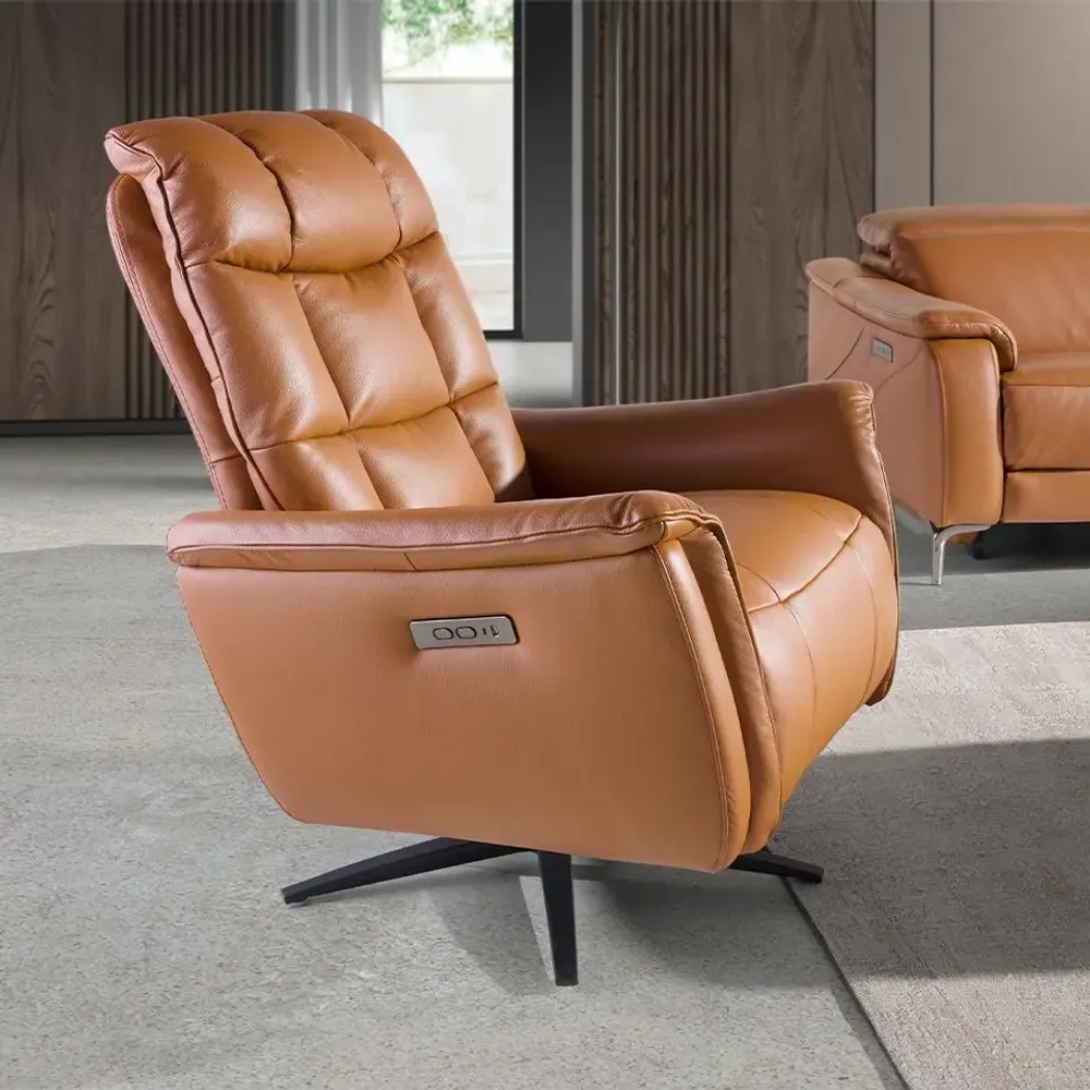 Armchairs - Brown leather swivel armchair - ANGEL CERDÁ