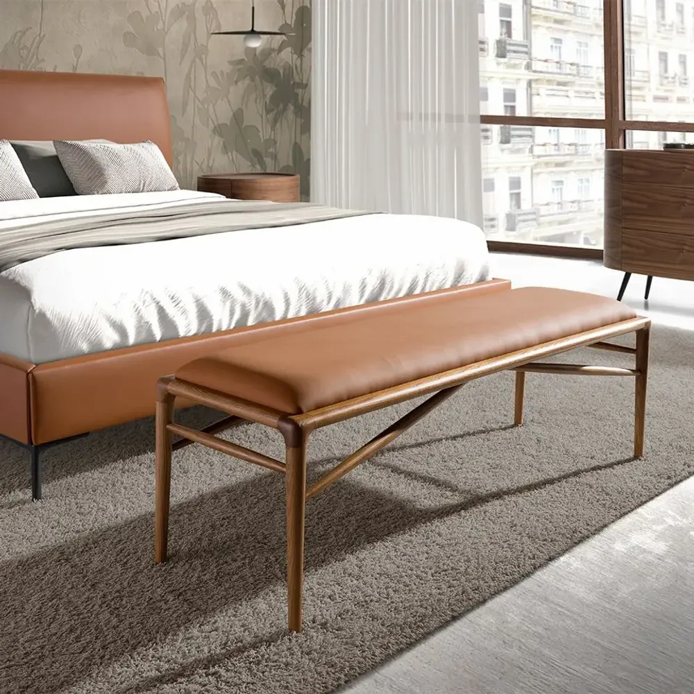 Bancs - Tabouret en croûte de cuir marron - ANGEL CERDÁ