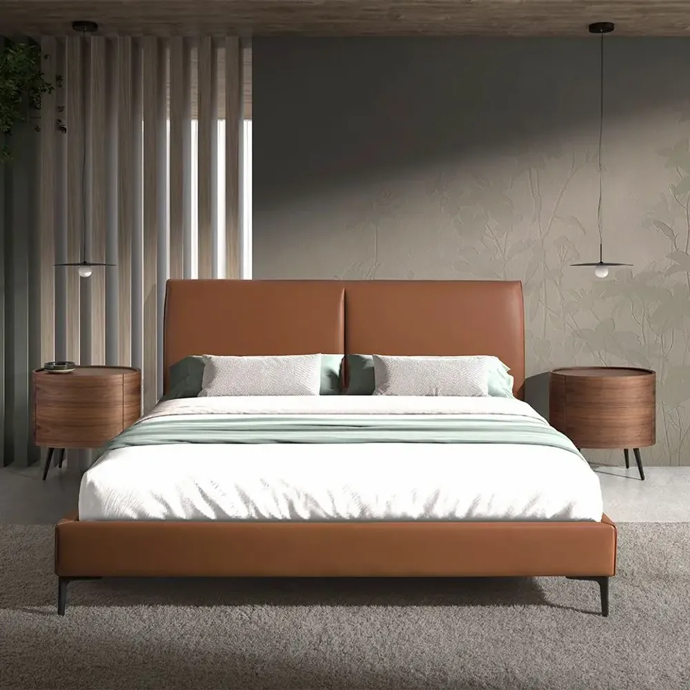 Lits - Lit en croûte de cuir marron - ANGEL CERDÁ