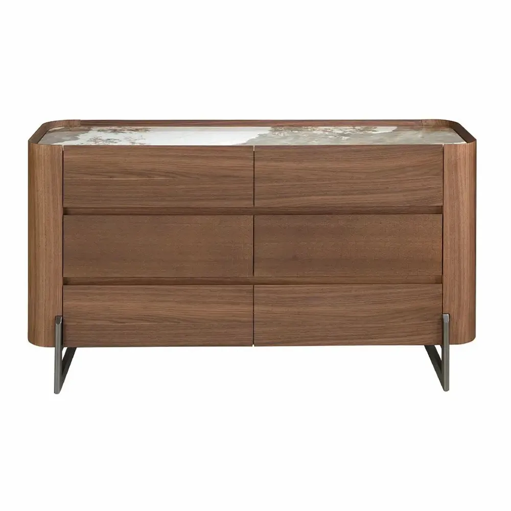 Chests of drawers - Chest of drawers walnut and metallic dark steel with porcelain marble top - ANGEL CERDÁ