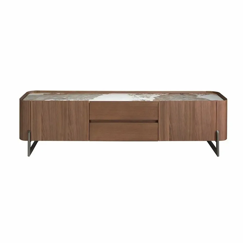 TV stands - Walnut and dark metallised steel TV cabinet with porcelain marble top - ANGEL CERDÁ