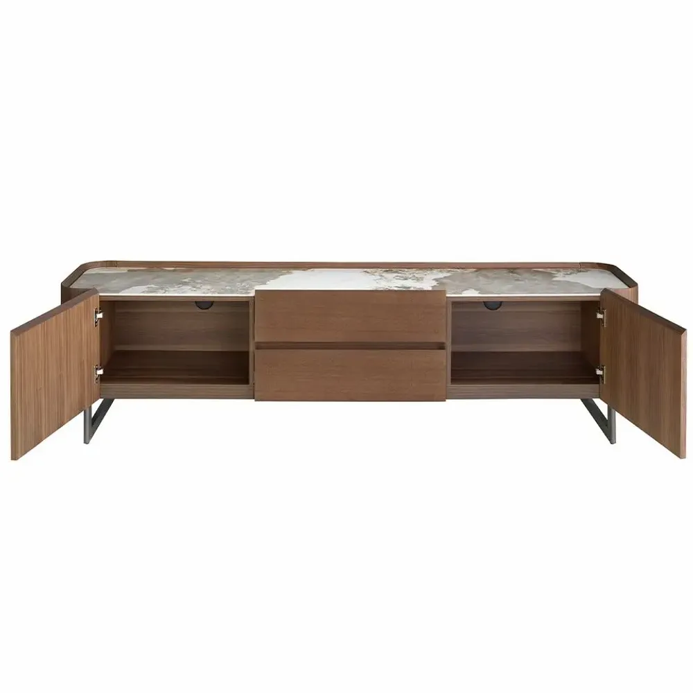 TV stands - Walnut and dark metallised steel TV cabinet with porcelain marble top - ANGEL CERDÁ