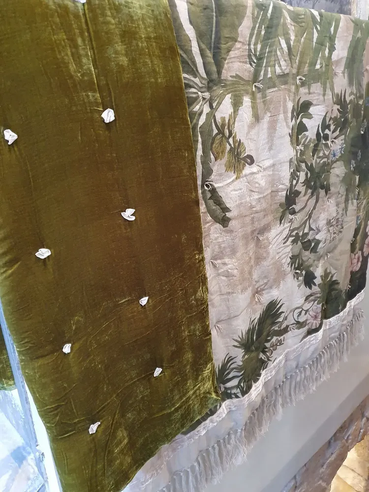 Linge de lit - COCHIN Plaid en lin imprimé Ananbo 140x250 cm BEIGE - EN FIL D'INDIENNE...