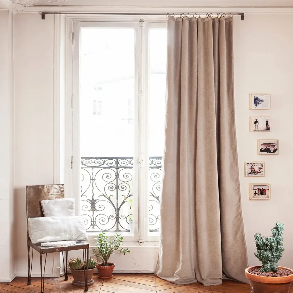 Rideaux et voilages - MEDICIS rideau occultant en velours de coton 130x280cm SABLE - EN FIL D'INDIENNE...
