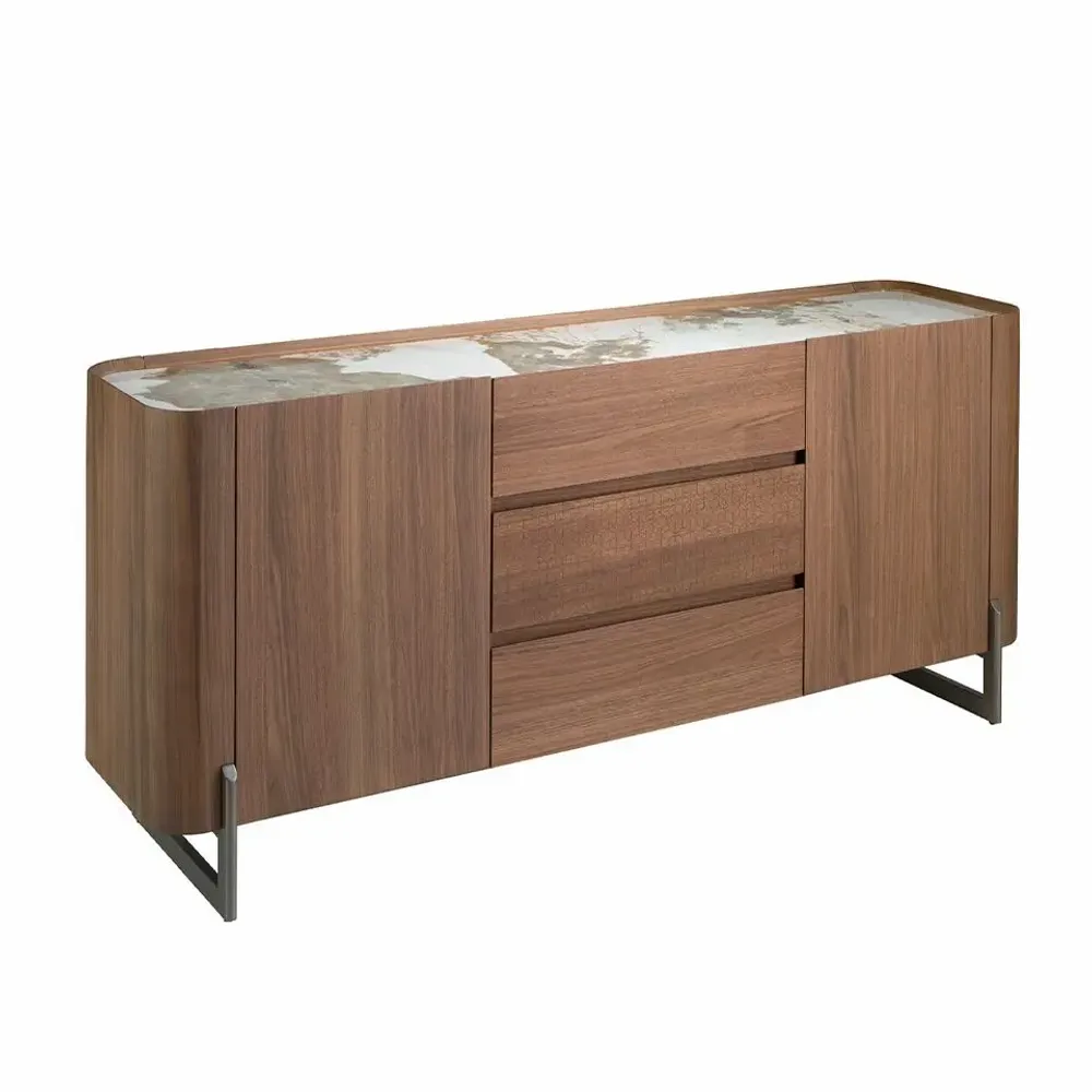 Sideboards - Walnut and dark metallised steel sideboard with porcelain marble top - ANGEL CERDÁ