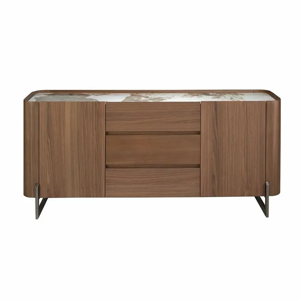 Sideboards - Walnut and dark metallised steel sideboard with porcelain marble top - ANGEL CERDÁ