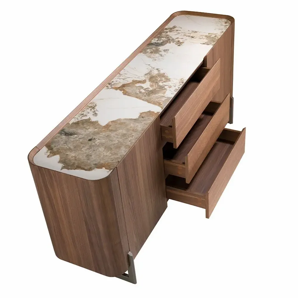 Sideboards - Walnut and dark metallised steel sideboard with porcelain marble top - ANGEL CERDÁ