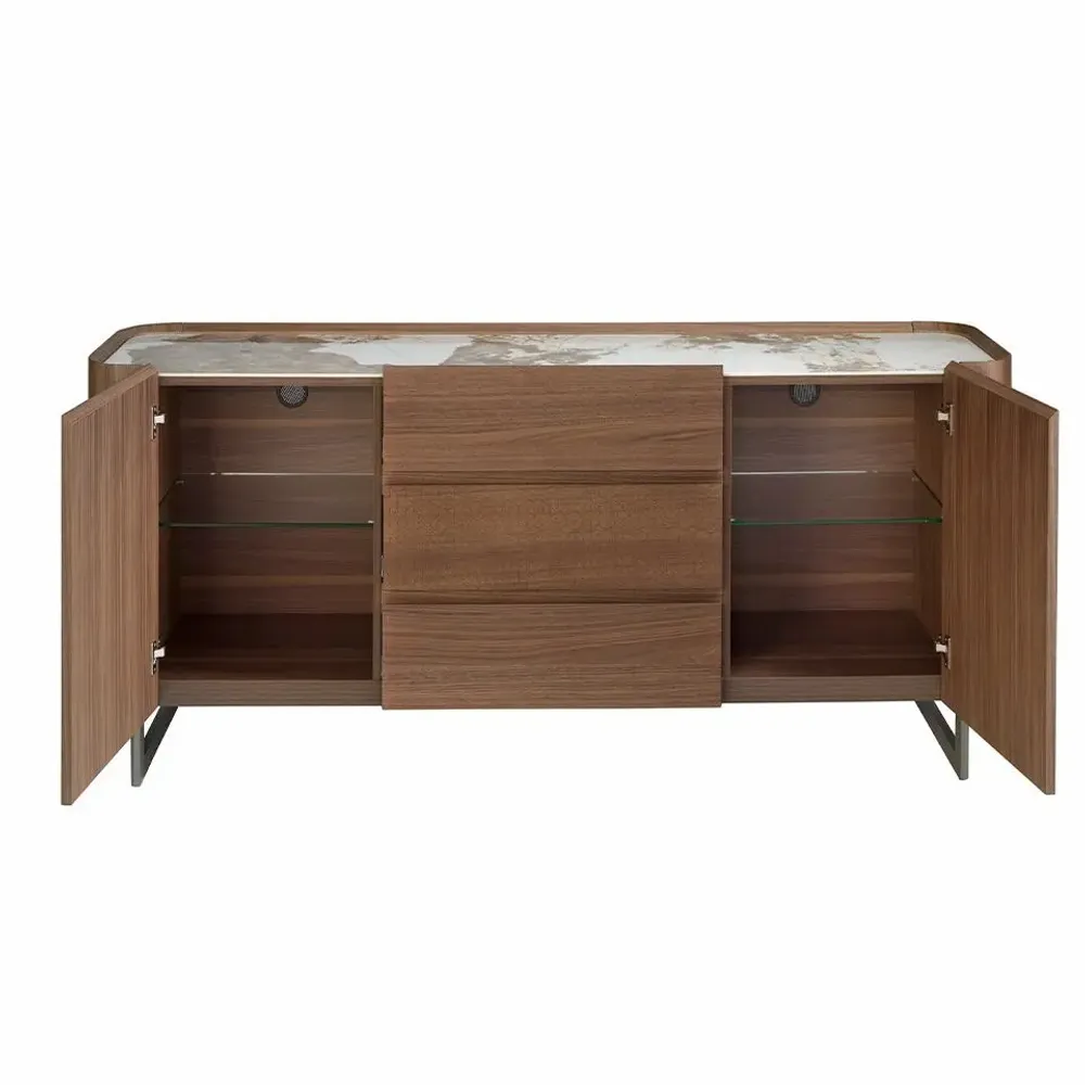 Sideboards - Walnut and dark metallised steel sideboard with porcelain marble top - ANGEL CERDÁ