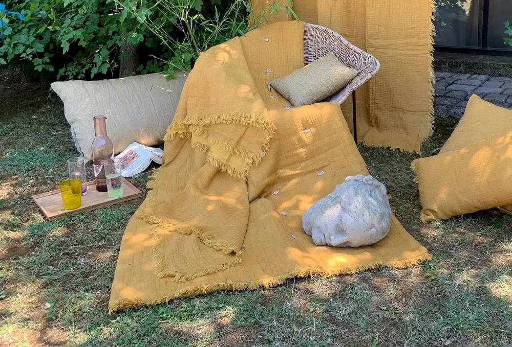 Plaids - ETAMINE Bout de lit 90x200 cm ETAMINE 2 TABAC - EN FIL D'INDIENNE...