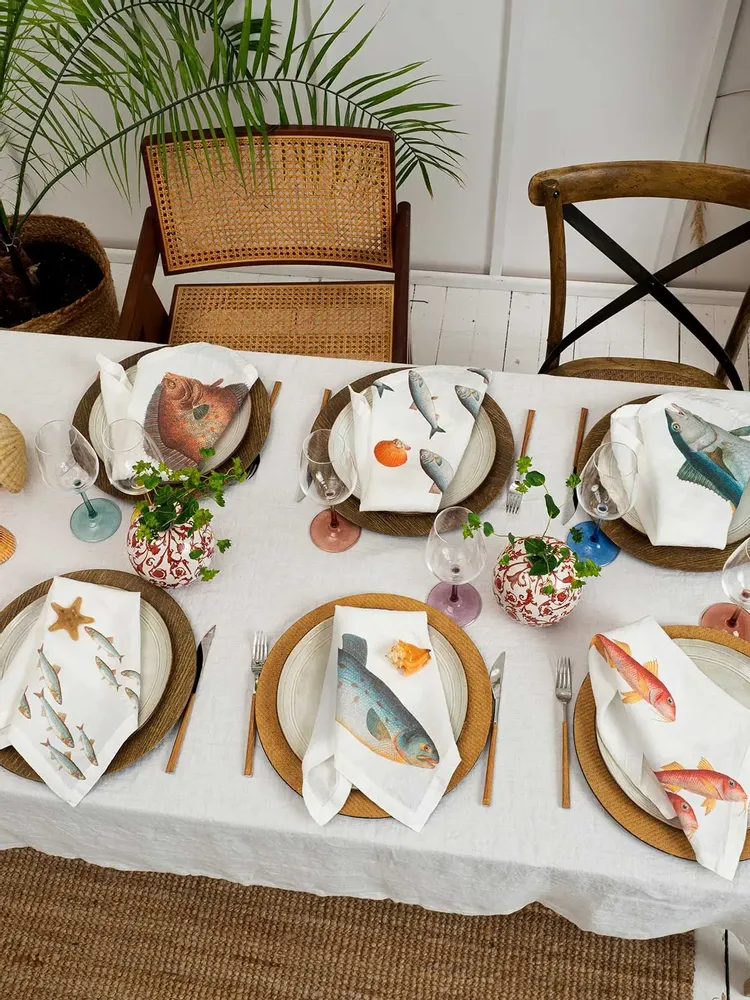 Linge de table textile - Serviettes en lin lavé ǀ  Poissons de mer - LINOROOM 100% LINEN TEXTILES