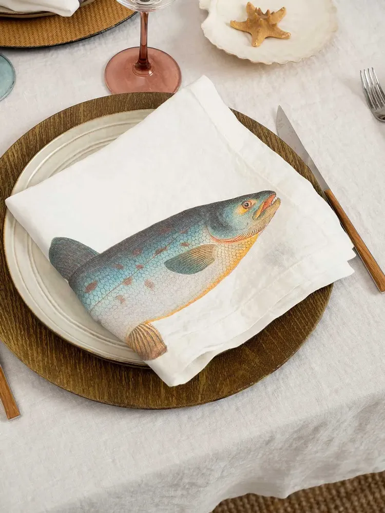 Linge de table textile - Serviettes en lin lavé ǀ  Poissons de mer - LINOROOM 100% LINEN TEXTILES