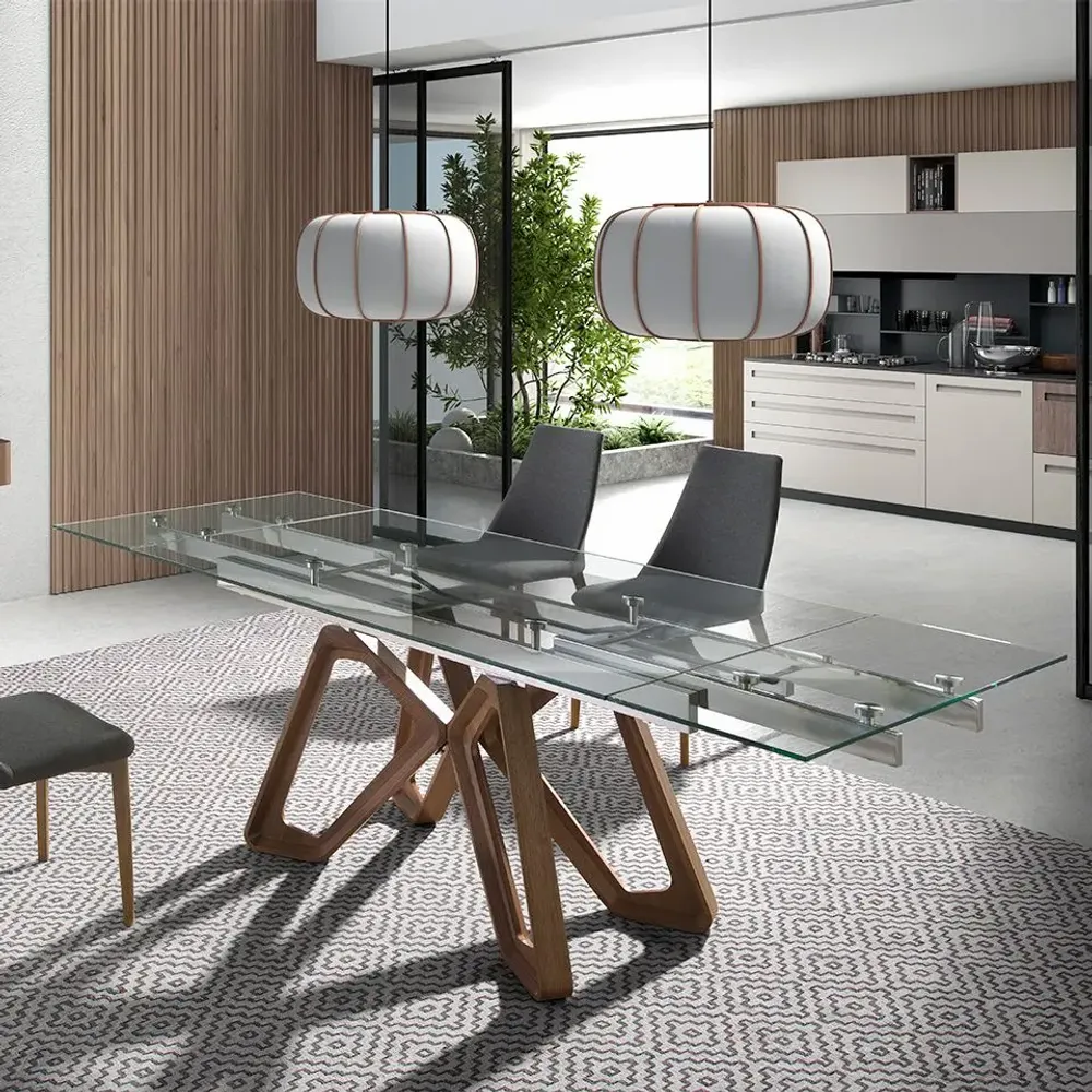 Dining Tables - Rectangular tempered glass extending dining table - ANGEL CERDÁ