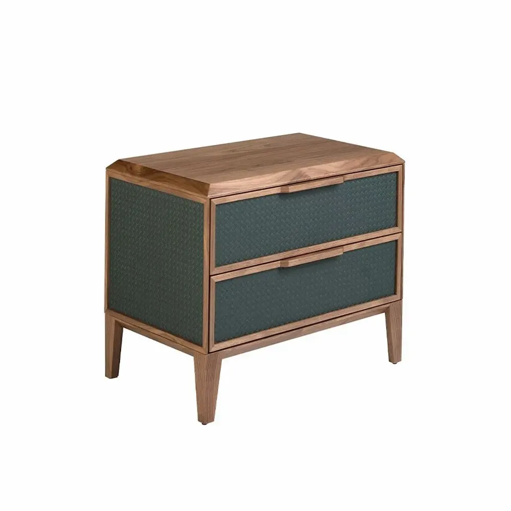 Night tables - Dark green pvc and walnut bedside table - ANGEL CERDÁ