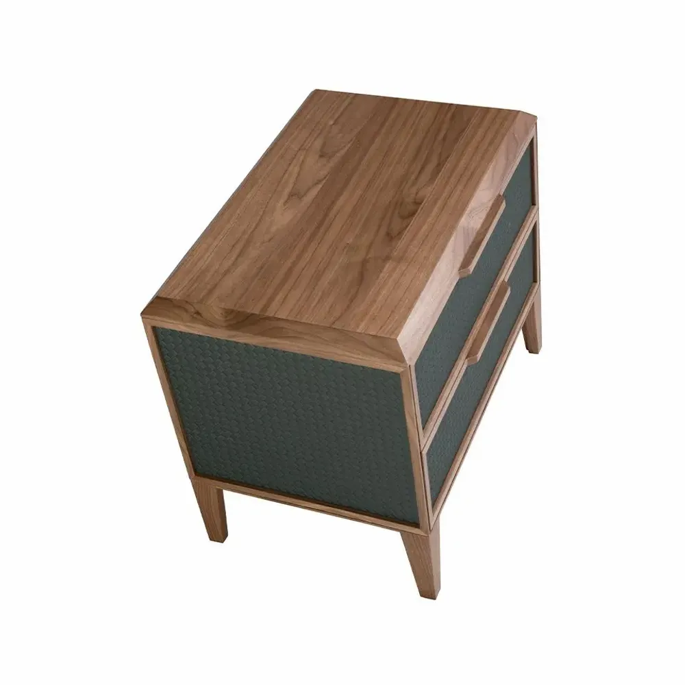 Night tables - Dark green pvc and walnut bedside table - ANGEL CERDÁ