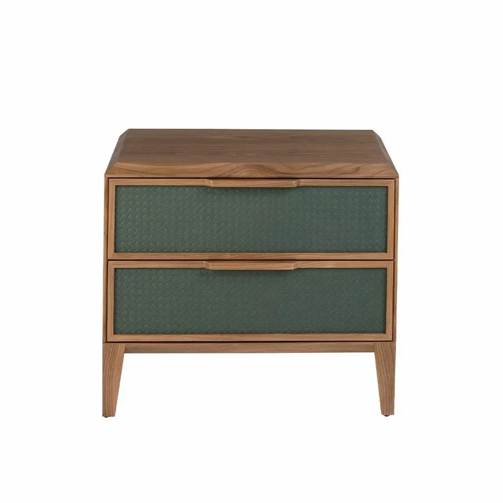 Night tables - Dark green pvc and walnut bedside table - ANGEL CERDÁ