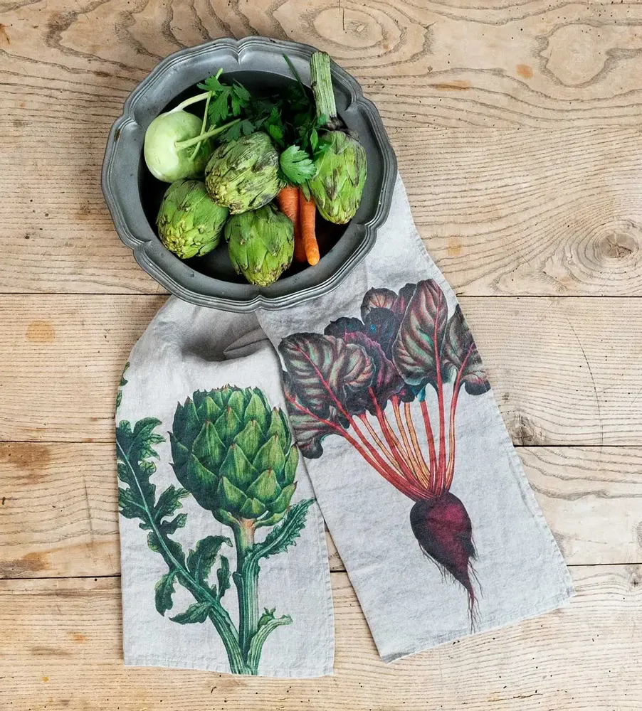 Kitchen linens - Linen Kitchen Towels   ǀ  ARTICHOKE & BEETROOT - LINOROOM 100% LINEN TEXTILES