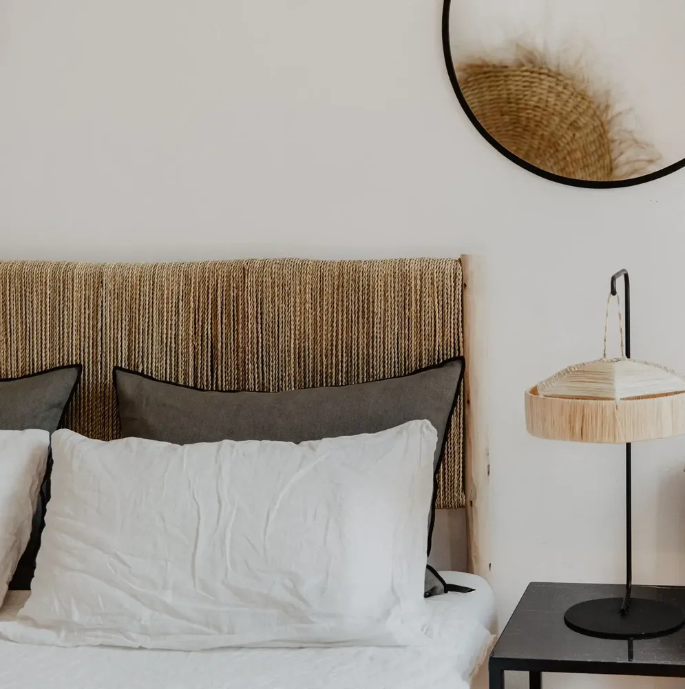 Beds - Bohemian chic headboards – Wood and woven fiber handmade - COSYDAR-DECO
