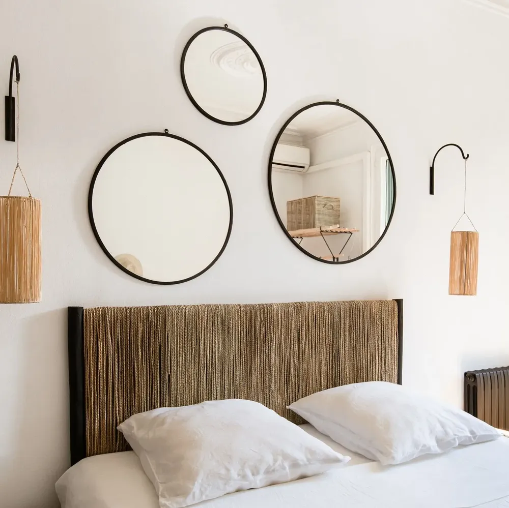 Beds - Bohemian chic headboards – Wood and woven fiber handmade - COSYDAR-DECO