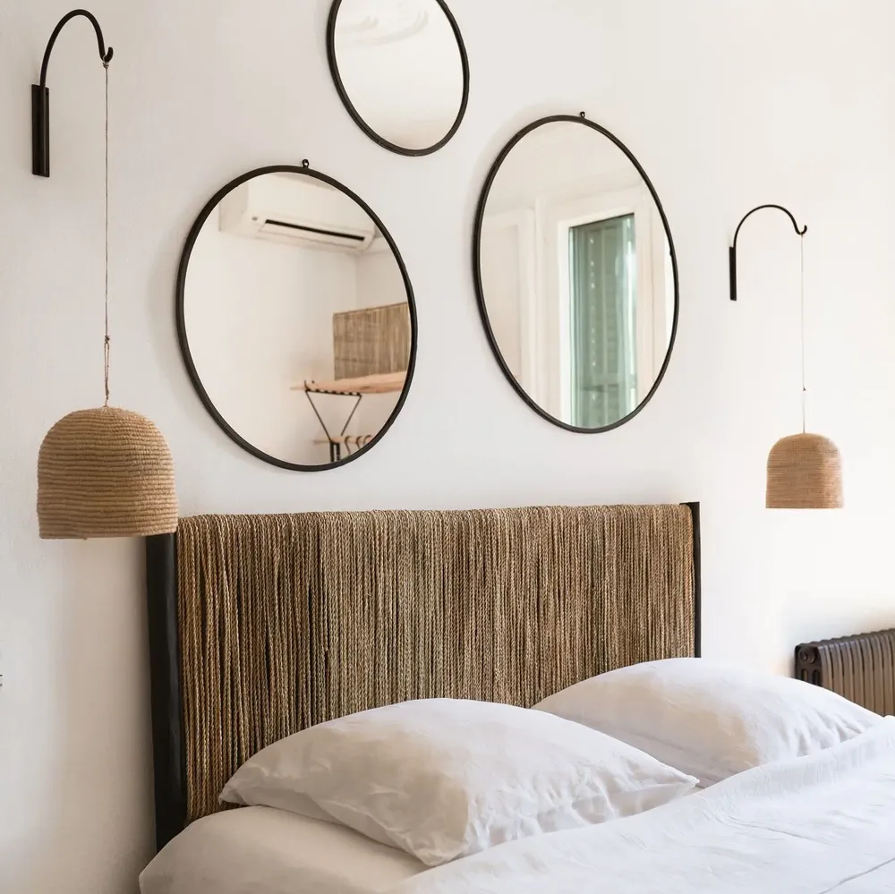 Beds - Bohemian chic headboards – Wood and woven fiber handmade - COSYDAR-DECO