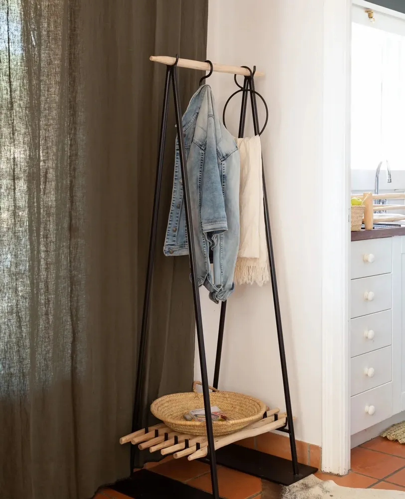 Decorative objects - STEEL AND EUCALYPTUS WOOD RACK WITH LOW SHELF - COSYDAR-DECO