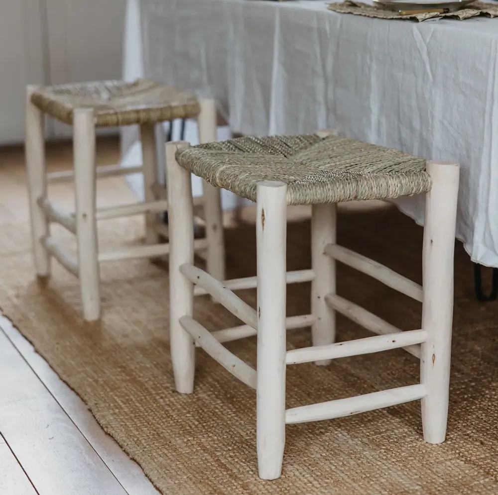 Tabourets - Tabourets marocains en bois et corde de palmier – Artisanat bohème - COSYDAR-DECO