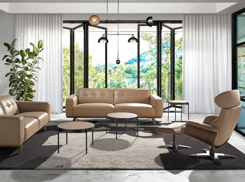 Fauteuils - Fauteuil pivotant tapissé de cuir sable - ANGEL CERDÁ