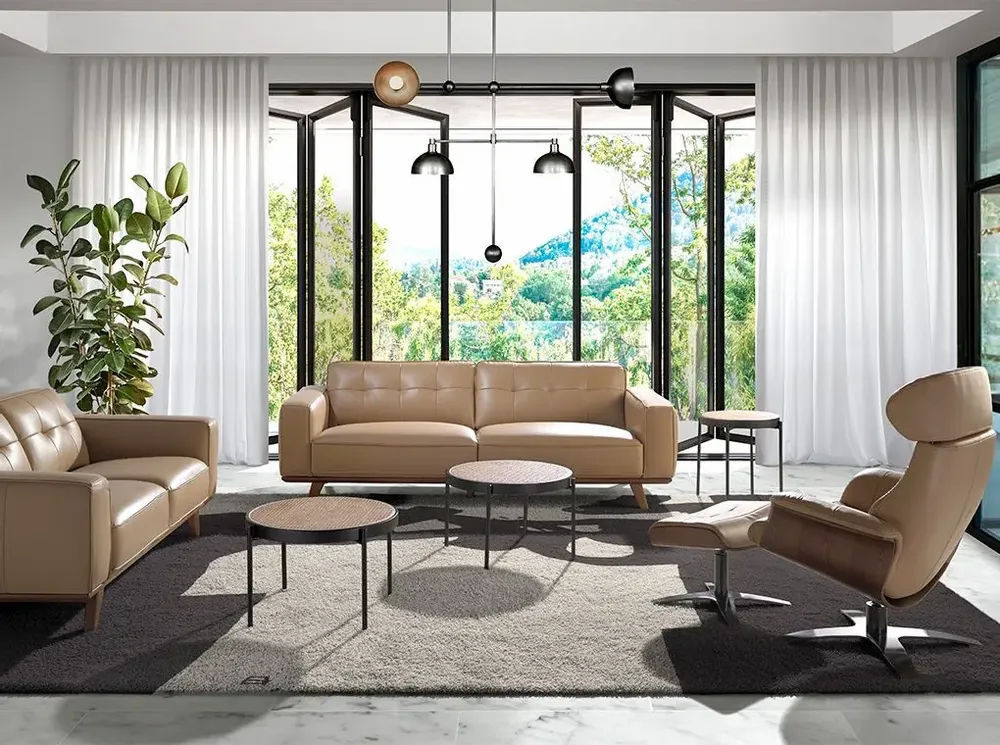 Ottomans - Ottoman upholstered in leather sand - ANGEL CERDÁ