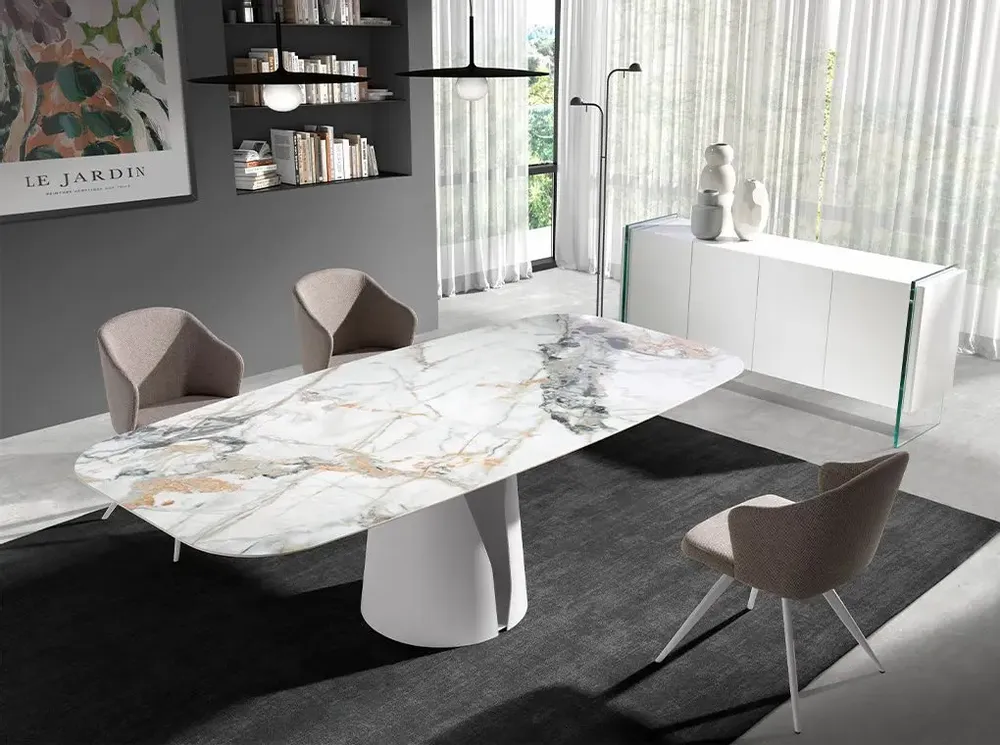 Tables Salle à Manger - Table à manger baril ovale marbre porcelaine - ANGEL CERDÁ