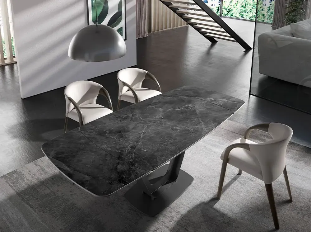 Dining Tables - Oval Barrel porcelain marble extending dining table - ANGEL CERDÁ