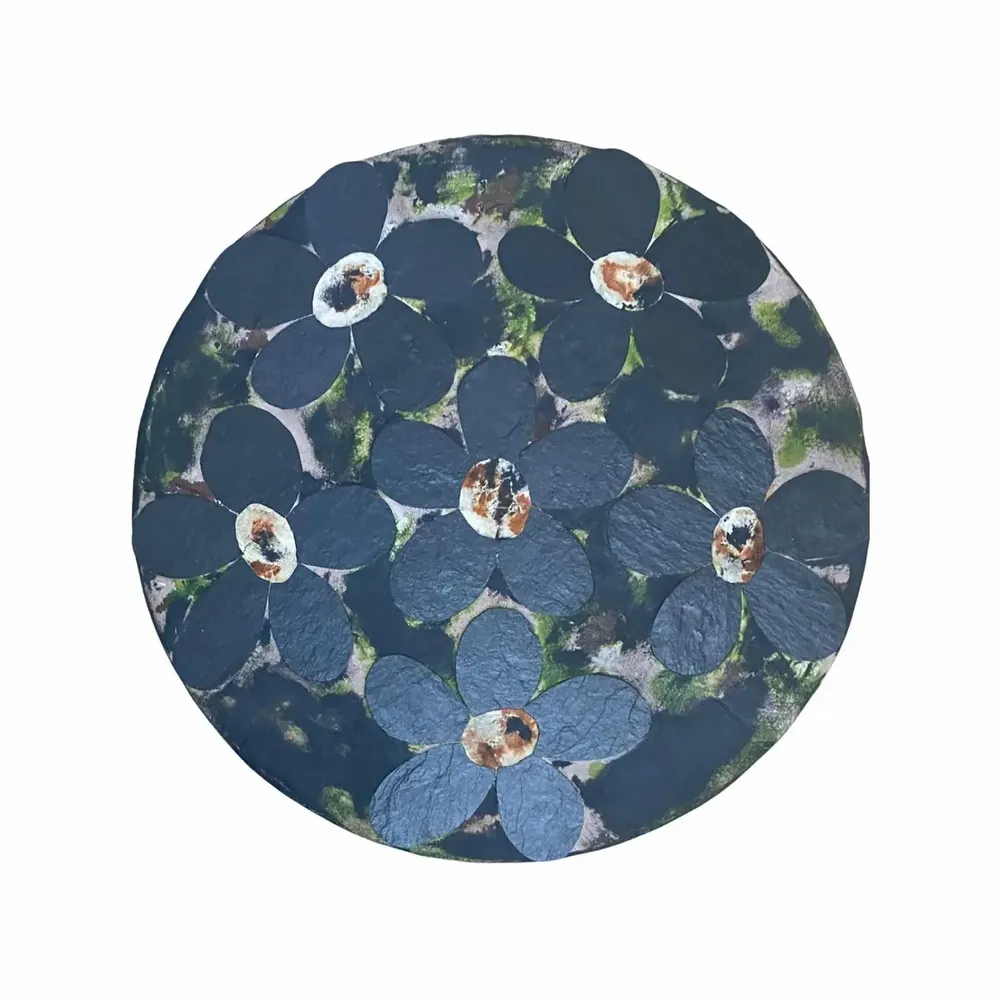 Tables de jardin - Table ronde en ardoise naturelle, joints couleurs, DAISY, H 53 D 40cm, - LE TRÈFLE BLEU