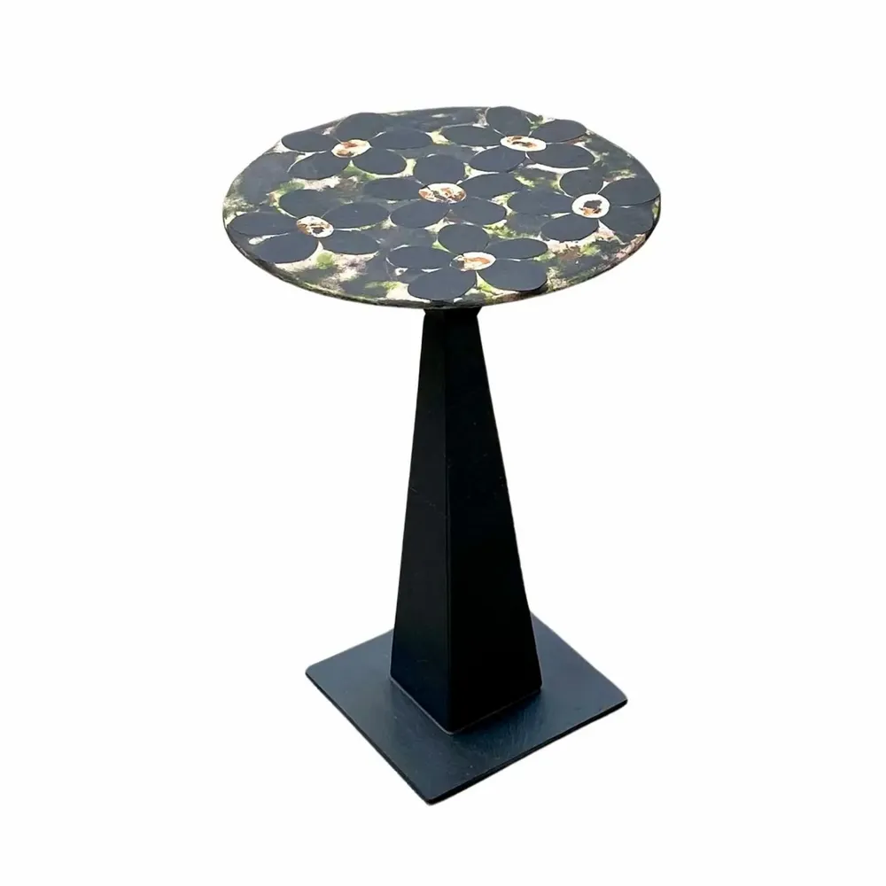 Tables de jardin - Table ronde en ardoise naturelle, joints couleurs, DAISY, H 53 D 40cm, - LE TRÈFLE BLEU