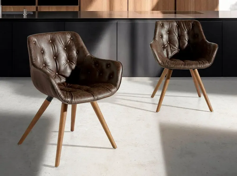 Chairs - Brown leatherette upholstered Dining table chair - ANGEL CERDÁ