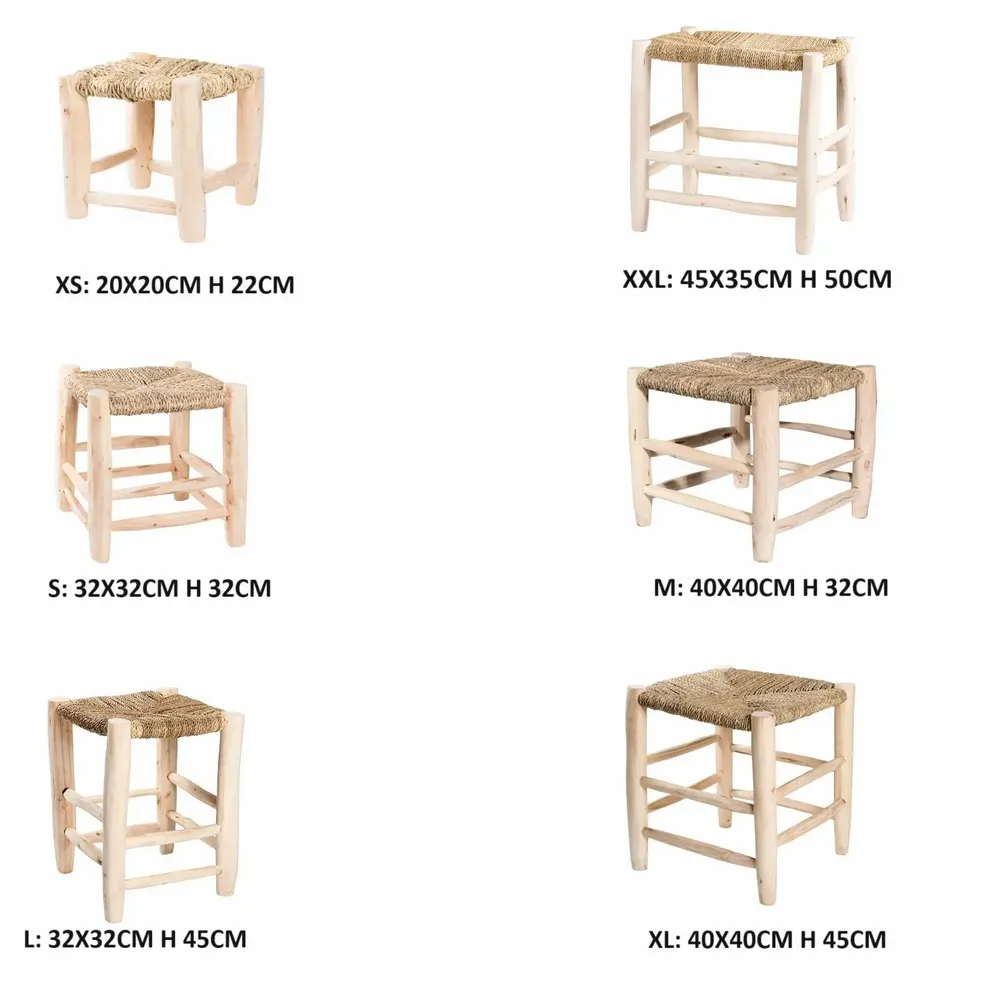 Tabourets - Tabourets marocains en bois et corde de palmier – Artisanat bohème - COSYDAR-DECO