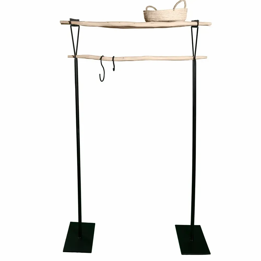 Dressings - PORTANT EN ACIER ET BOIS D'EUCALYPTUS AVEC ETAGERE - COSYDAR-DECO